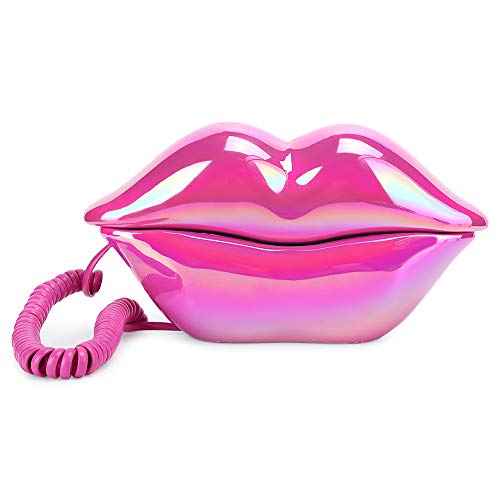 Fashionable Lip Telephone, Rose Red Electroplating Retro Sexy Home Phone, Mouth Corded Landline Telephone for Decoration Girls Gift