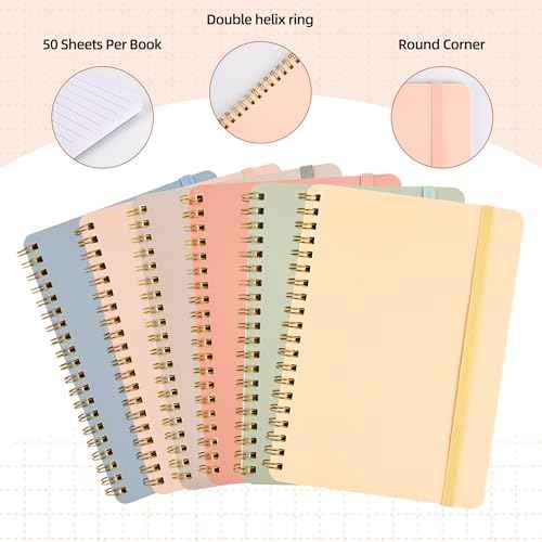 6 PCS Small Spiral Notebook 5x7, Cute Aesthetic Spiral Journal Note book for Women & Men, Spiral Bound Journals for Work School Note Taking Business, Journals for Writing 50 Sheets