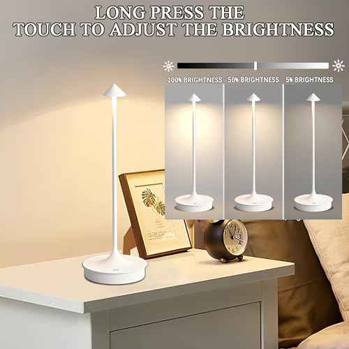 Cordless Table Lamp, Rechargeable Table Light Battery Powered LED Desk Lamp, Stepless Dimming Bedside Lamp, Minimalist Night Light in Aluminum for Restaurant/Bar/Home/Outdoor,White,2Pack