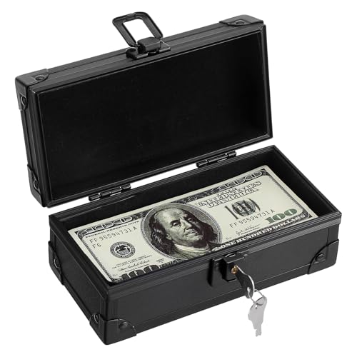 Hipiwe Small Black Aluminum Lockable Cash Box – 6.9 x 3.3 x 2.9 in