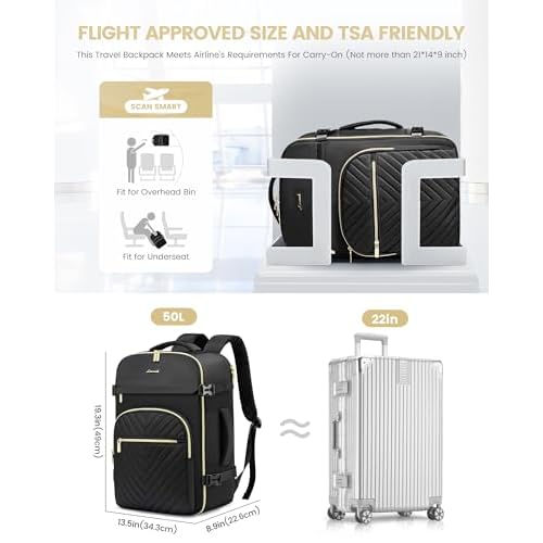LOVEVOOK Large Travel Backpack for Women, 50L Carry on Backpack for Airplanes, TSA Personal Item Travel Bag for Women fits 18" Laptop, Waterproof Carry on Bags with 4 Packing Cubes, Black