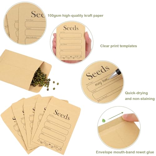 Seed Envelopes 156 Pack 3.15 x 4.72 Inches Kraft Self-Sealing Seed Storage Packets