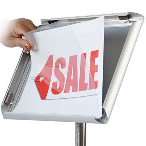 T-SIGN Adjustable Pedestal Sign Holder Poster Stand - 11 x 17 Inch Vertical & Horizontal Sign Stand Displayed Poster Holder - Round Base Sign Stands for Display, Outdoor Sign Holder - Silver