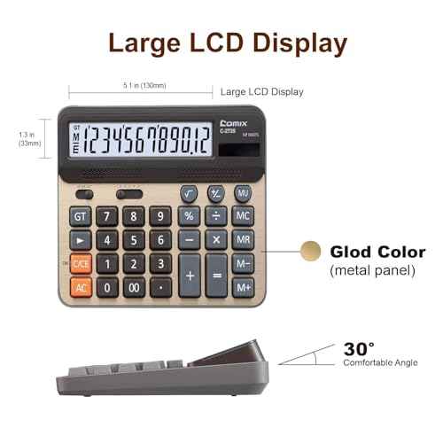 Comix Desktop Calculator, Large Computer Keys, 12 Digits Display, Champaign Gold Color Panel, C-2735, 2-Pack
