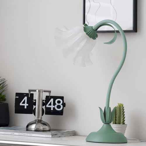 Vintage Flower Lily Table Lamp Creative Green Table Lamps Unique DIY Lily of The Valley Lamp for Bedroom, Bedside, Living Room, Flower Desk Lamp