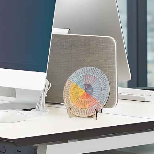 10.6IN Feelings Wheel Therapy Tabletop Decor, Wooden Double-Sided Mental Health Mood Chart with Stance As a Gift for Consulting Therapists, Social Workers, School Counselors, and Home Office Decor