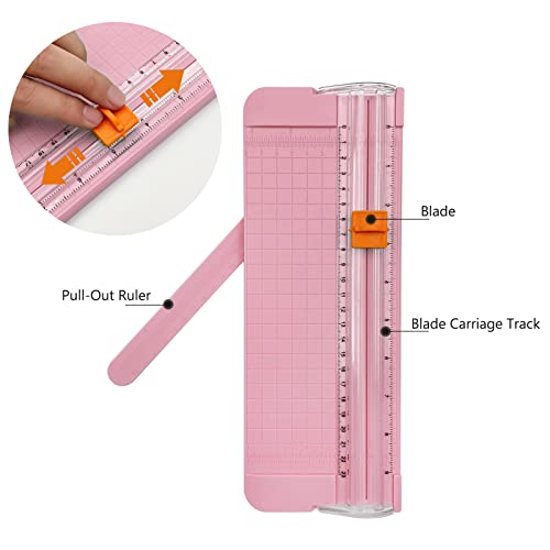 Pink A4 Paper Cutter with Safety Guard & Ruler - Portable Craft Trimmer for Scrapbooking & Photos