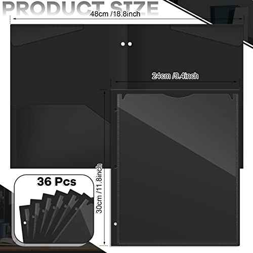 Henoyso 36 Pcs 2 Pocket Plastic Folders with Clear Front Pocket 3 Hole Punched File Folder Letter Size Take Home Documents Holder for Paper Holder Office Business Back to School Supply (Black)