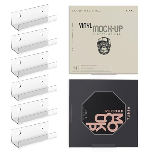 8 Pack 4in Clear Acrylic Vinyl Record Storage Shelf Wall Mount - Small Floating Display