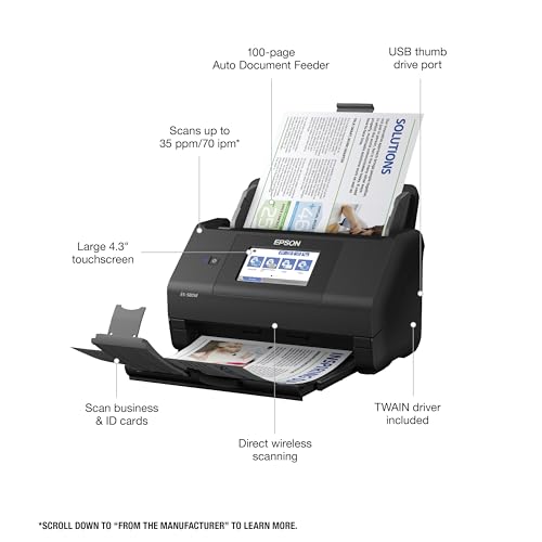 Epson ES-580W Wireless Color Duplex Desktop Document Scanner with 100-Sheet ADF