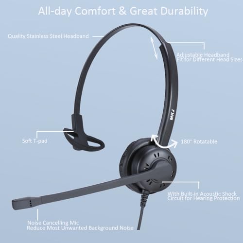 MKJ Cisco Telephone Headset with Microphone Noise Canceling Corded RJ9 Call Center Office Phone Headset for Cisco CP-7861 7942G 7941G 7945G 7960 7961G 7962G 7965G 7971G 7975G 8841 8861 9951 9971