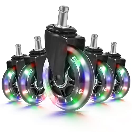 Hivexagon 5-Pack Office Chair Caster Set - Heavy Duty Rubber Wheels for Hardwood/Tile/Carpet - RGB Color