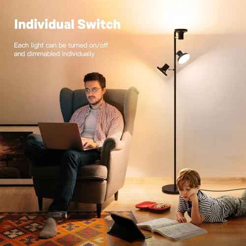 36W LED Tree Floor Lamp, Modern Dimmable Standing Lamp with Remote & Touch Control, 4 Color Temperatures, 3 Rotatable LED Light Floor Lamps for Living Room, Bedroom, Office