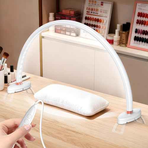 Yokilly Arc Half Moon Light: 20" Half Moon Light with Foldable Bracket for Desk Salon Table Use - No Flicker & Shadow-Free Desk Lamp with Stepless Brightness 3000-6500K for Manicurist Nail Tech