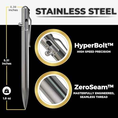BASTION¢ç Luxury Slim Bolt Action Pen, Durable EDC Pen with Fine Tip, Professional Ballpoint Pen for School and Work - Stainless