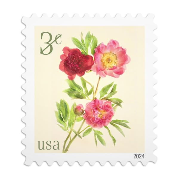 USPS Peonies 3-Cent Definitive Postage Stamps Sheet of 20 - Mail Use
