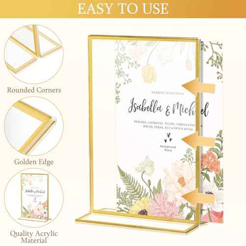 Hoteam 10 Pcs Gold Acrylic Sign Holders, 8.5 x 11 Inch Gold Picture Frames Clear Wedding Table Numbers Double Sided Acrylic Holders for Wedding Restaurant Table Number Photos Menu Cards Art