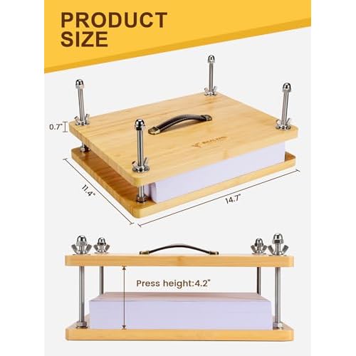 Book Press - 14.7x11.4 Large Size, Sustainable Wood Bookbinding Press, Portable Grip Handle & Anti-Slip Mat, Handmade Book Binding Tools for Craft Enthusiasts