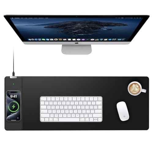 TopMade Wireless Charging Mouse Pad, Gaming Mousepad with Ultra-Smooth Surface, Non-Slip Base, Waterproof Computer Desk Pad, 31.5"x11.81" XL Large Desk Mat for MacBook, PC, Laptop