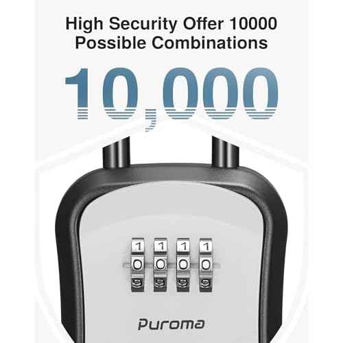 Puroma Lock Box Combination Key Lock Box, Wall-Mounted Portable Storage Lockbox for Keys with Resettable Code, Outside Safe Security Box for House, Apartment, Office Key Storage (4 Pack, Gray)