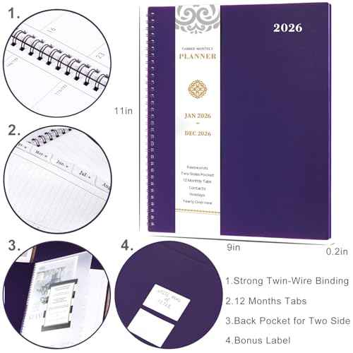 2026 Monthly Planner - Monthly Planner/Calendar 2026, JAN. 2026 - DEC. 2026, 9'' x 11'', 2026 Planners with12-Months, Month Tabs - Purple