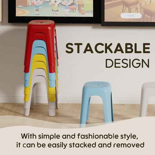 6 Pack Stackable Classroom Stools 18 Inch Nesting Plastic Stools Portable Backless Chairs for Classroom, Students, Adults, Living Room, Dining Room, Office Home