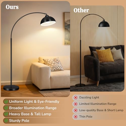 ArcFloor Lamps for Living Room, Modern Tall Lamp with Remote Control and Stepless Dimmable 9W LED Bulb, Over Couch Arched Reading Lamp for Bedroom, Office(Black)
