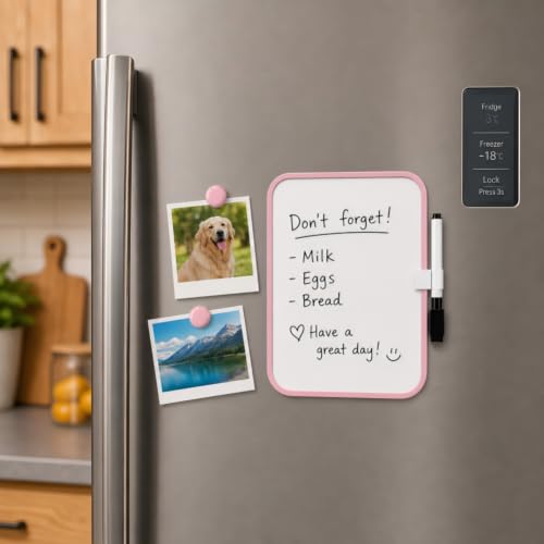 Pink 6x8 Inch Magnetic Whiteboard with Erasable Markers & Round Magnets