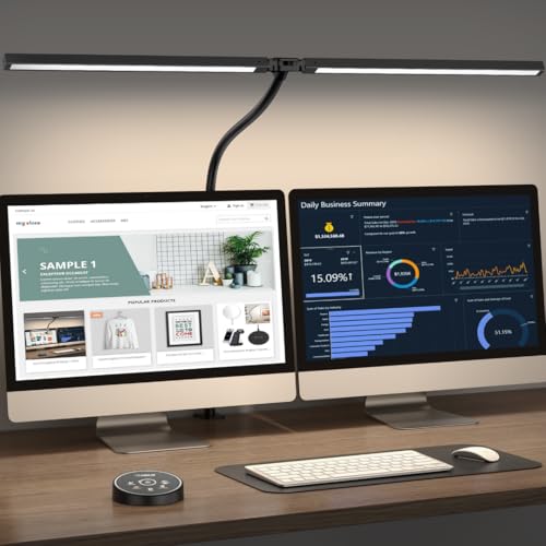 Black Pzloz LED Desk Lamp with Clamp, 24W, 5 Color Modes, Adjustable Light for Office & Home