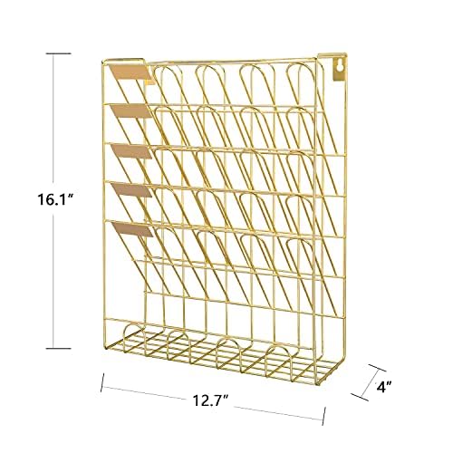 Spacrea Hanging File Holder Organizer - 6 Tier Wall Mount File Organizer for Women, Hanging Wall File for Office, School or Home, Bright Gold