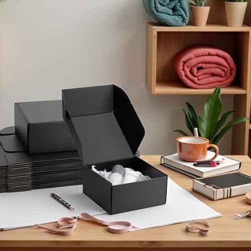 8x8x4 Black Shipping Boxes Small - 25 Pack Corrugated Cardboard Mailer Boxes for Packaging, Mailing, Gift Giving | Sturdy, Recyclable, Perfect for Small Business Supplies, Ecommerce