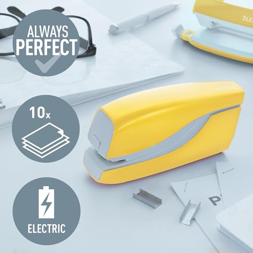 Leitz WOW Yellow Electric Stapler 10-Sheet, Battery Powered 55661016