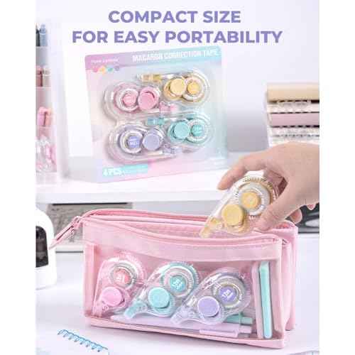 Four Candies White Correction Tape, 39.4 Feet, 4 Pack Easy to Use Applicator for Instant Corrections, Tear-Resistant, Smooth & Quick-Drying Tape for Office & School Supplies