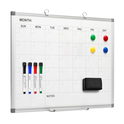 Comix Magnetic Dry Erase Calendar Whiteboard, 24 x 18 Inches Monthly Calendar Dry Erase Board for Wall, Aluminum Frame Planner White Board with Markers, Eraser, Magnets
