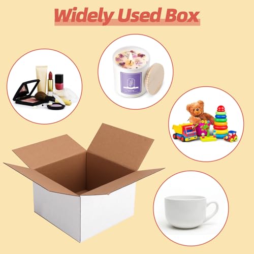 White 8x8x6 Inch Shipping Boxes 25-Pack - Corrugated Cardboard, Lightweight & Easy to Assemble