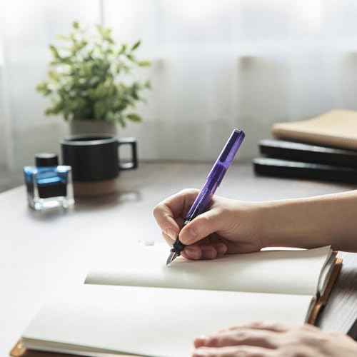 Sailor Fountain Pen TUZU ADJUST, Rotating Nib Feature and Natural Fit Grip, Includes 2 Ink Cartridges and Converter, Beginner, Everyday Use, Clear Violet, Bold Point, 12-0541-650
