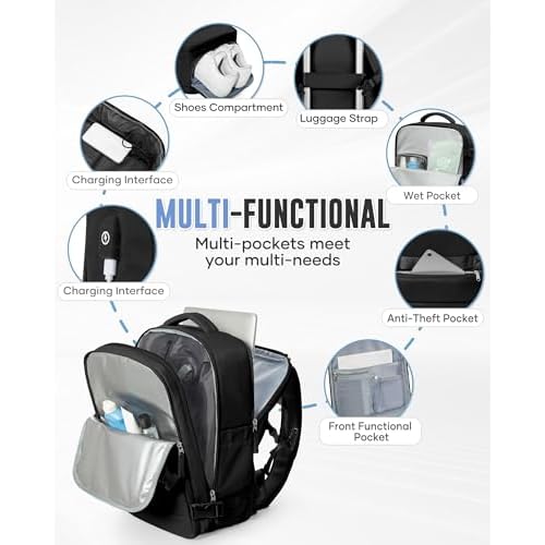 Vacuum Backpack Travel,Travel Backpack with Vacuum System,18x14x8 Personal Item Size Carry on Travel Vacuum Bags with Pump, Mochila compresion al vacio,Laptop Backpacks,Black