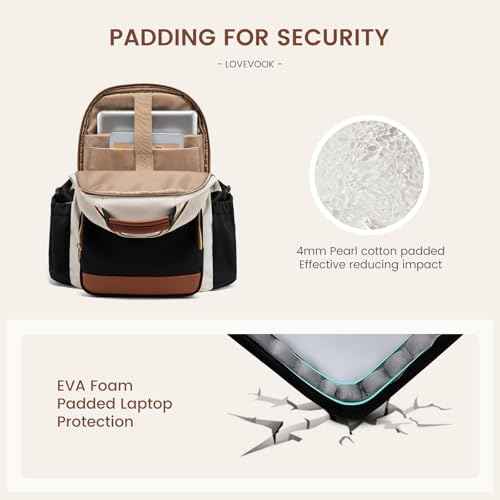 LOVEVOOK Laptop Backpack for Women with Pouch Pocket for Large Capacity Cup,15.6 Inch Laptop Computer Bag Travel Backpack Purse,Waterproof Work Business Backpack College Teacher Bags,Beige-Black-Brown
