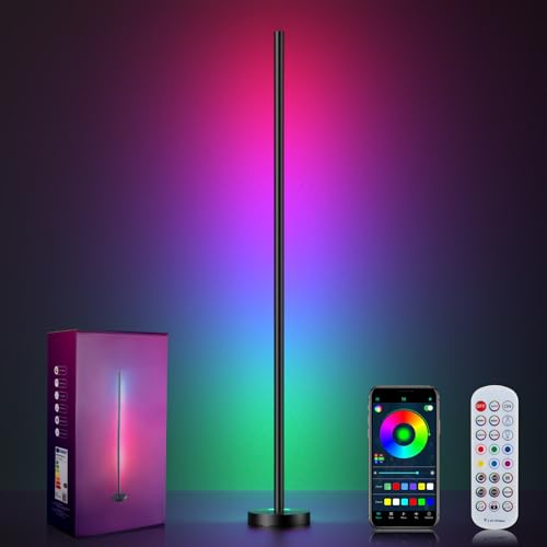 Corner Floor Lamp, LED Corner Lamp with App and Remote Control, RGBICW 16 Million DIY Colors & 68+ Scene, Music Sync, Color Changing Smart Ambient Light for Living Rooms, Bedrooms, and Gaming Rooms