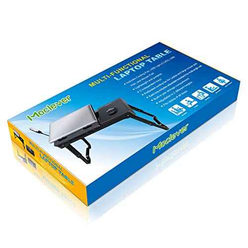 Moclever Laptop Bed Stand ? Adjustable Laptop Table with Cooling Fan, Foldable Laptop Desk with USB Hub, LED Light & Storage ? Multi-Functional Computer Tray for Bed, Sofa, Home, and Office