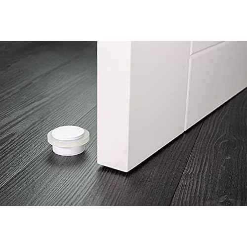 EVI Herrajes | White Door Stop | Modern Design | H:0.82¡° - W:1.37¡± | Adhesive or Screw Installation Included | Natural Silicone Protection | Floor Door Stop
