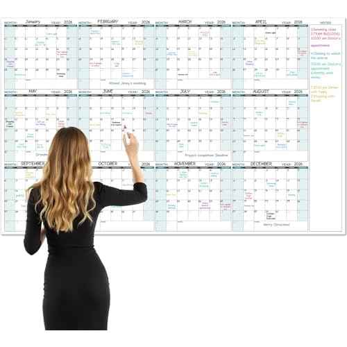 Large Dry Erase Calendar for Wall ? Yearly Wall Calendar Dry Erase, 58" x 37", 12-Month Undated Blank Calendar Planner, Reusable Laminated with 15 Round Stickers, Perfect Large Wall Calendar for Office, Home and Classroom