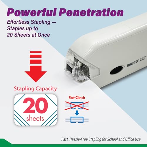 INOZTO Electric Stapler with Auto Sensor – 20 Sheets/Second, USB or Battery Powered, Built-In Staple Remover, Anti-Slip Base