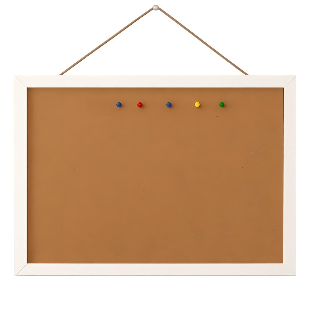 Cork Board Bulletin Board 16" X 12", Wall Mounted White Oak Wood Finish Frame Corkboard for Office Home and School, Hanging Pin Board Message Board or Vision Board Decoration