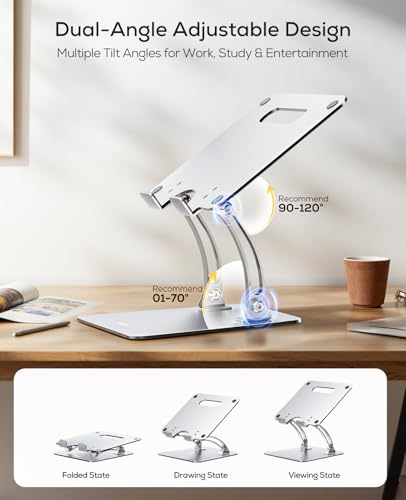 Nulaxy A-Silver Ergonomic Adjustable Laptop Stand for 10-16" Devices, Foldable & Heat-Vent