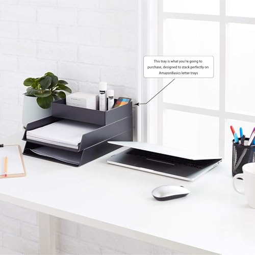 Amazon Basics Rectangular Plastic Desk Organizer 9.4 x 6.7 x 2 Inch Black
