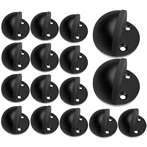 16 Pack Door Stoppers Black Slef Adhesive Floor Door Stops No Drill Rubber Bumper Doorstop Wall Protector, Stainless Steel Dome Shaped