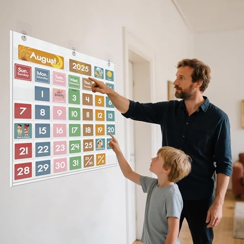 46 Pockets Classroom Calendar Pocket Chart with 77 Cards, Daily Monthly Learning Calendar for Circle Time Weather Seasons, Preschool Kindergarten Homeschool Must Have, Teacher Essential Supplies White