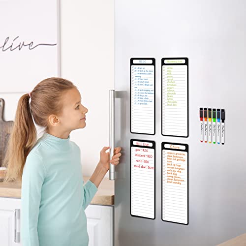 Clever Clean 4-Pack Magnetic Dry Erase List Boards with Markers - Flat Wall Mount