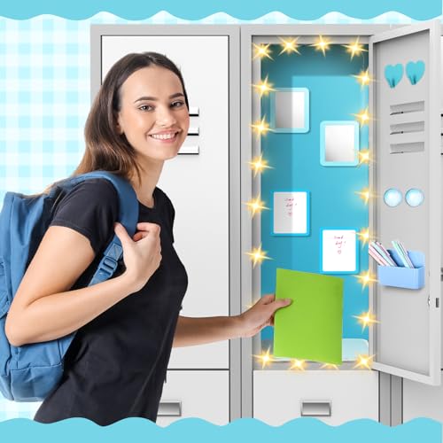 Magnetic Locker Decor Set with Mirror, Whiteboard, Light String & Accessories